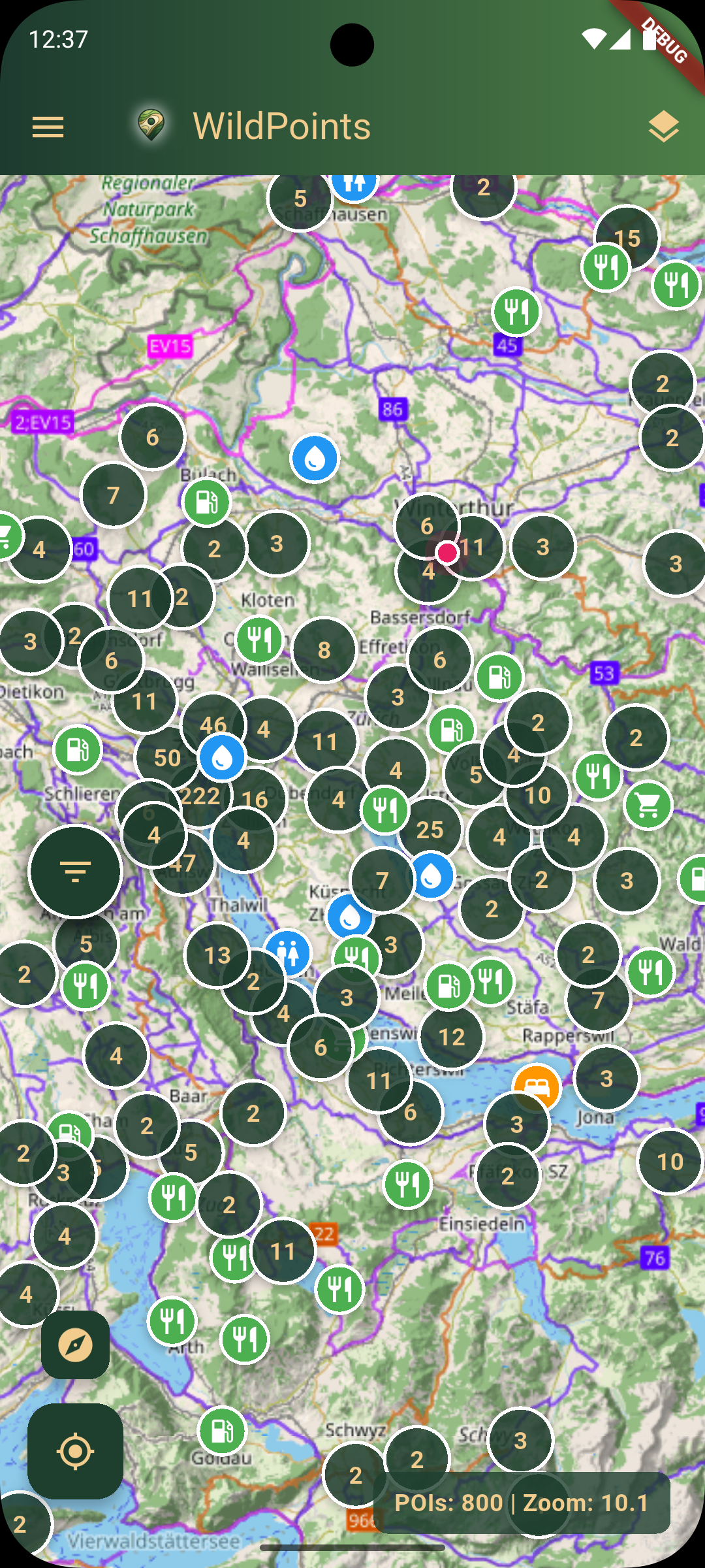WildPoints smart POI filtering and clustered map markers for outdoor activities