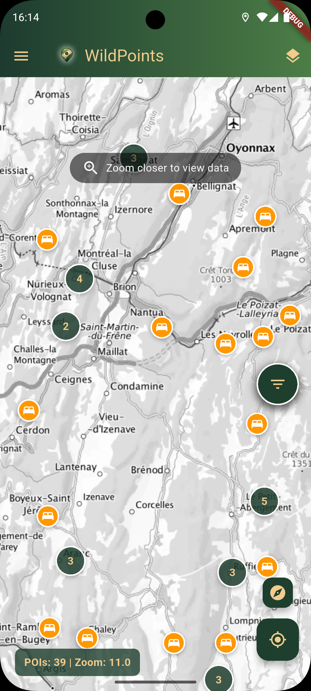 WildPoints displaying an imported GPX track on an offline outdoor map