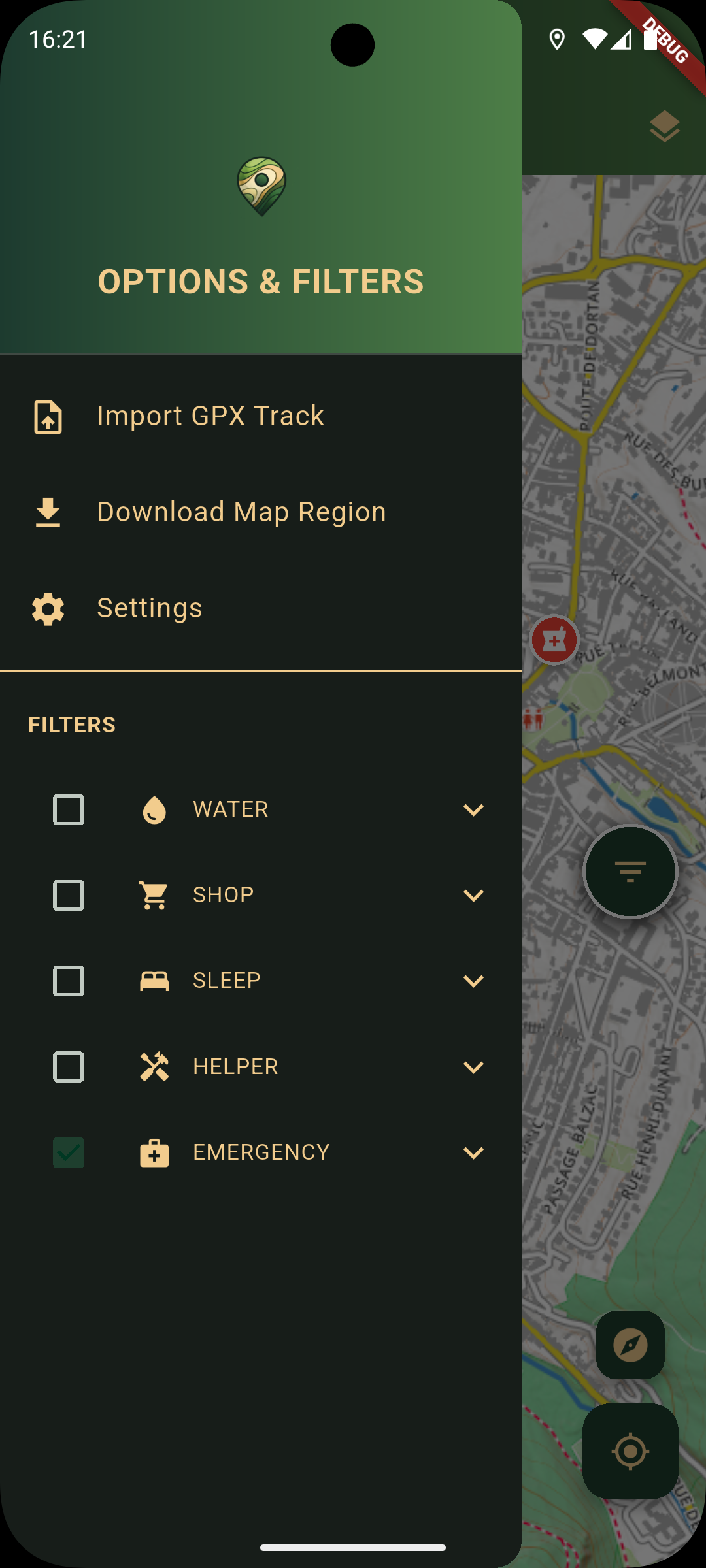 WildPoints map settings and safety-focused hazard overlay options