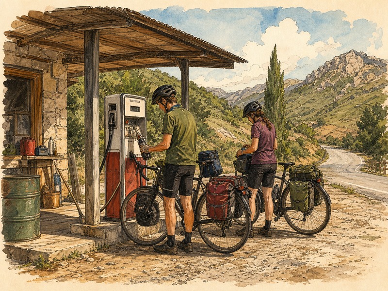 Rural petrol station seen from the road — finding fuel offline with WildPoints